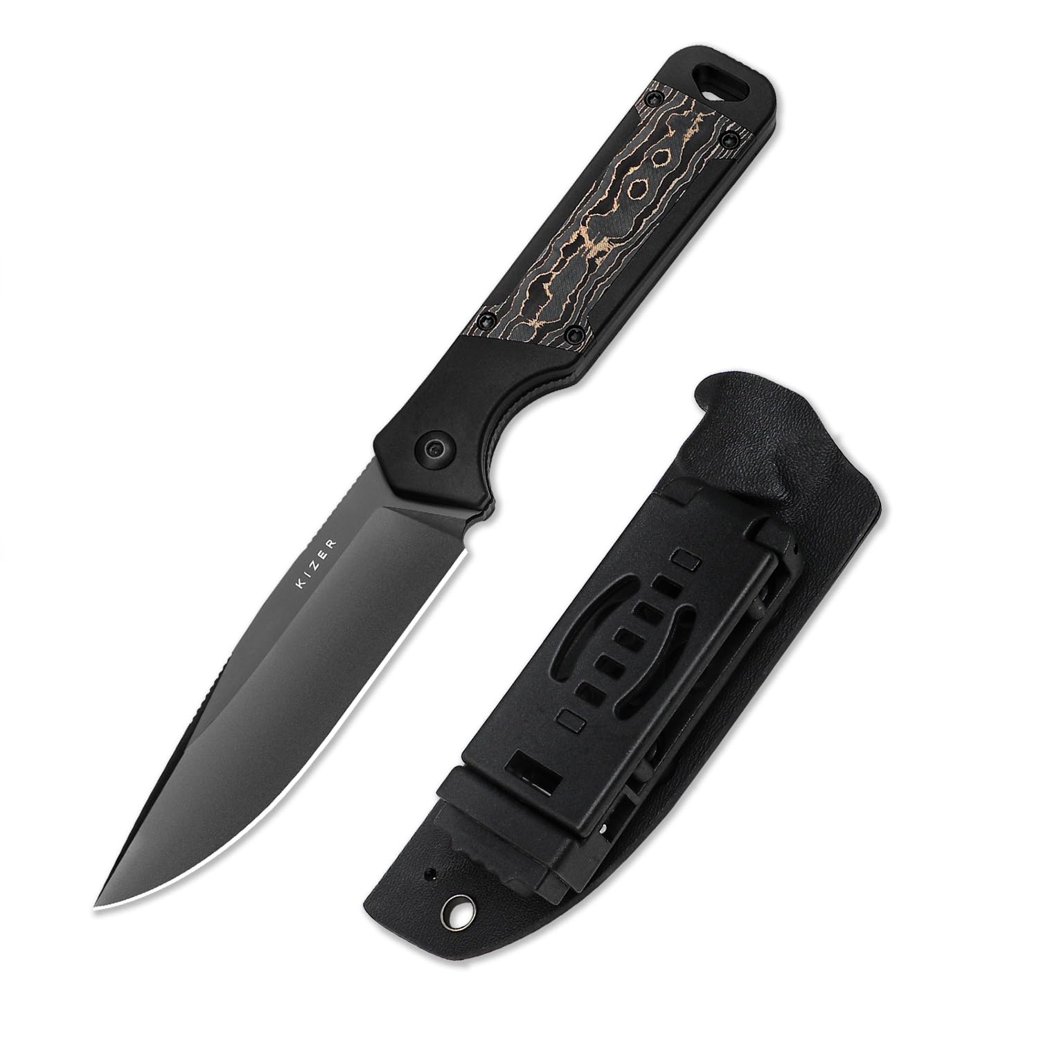 Kizer Militaw Fixed Blade Knife with Sheath, S35VN Blade Camping Knife with Aluminium+Fat Carbon Handle, Fixed Blade EDC Knives for Men Women Gift, Outdoor Hunting Hiking Survival Knives 1067A1