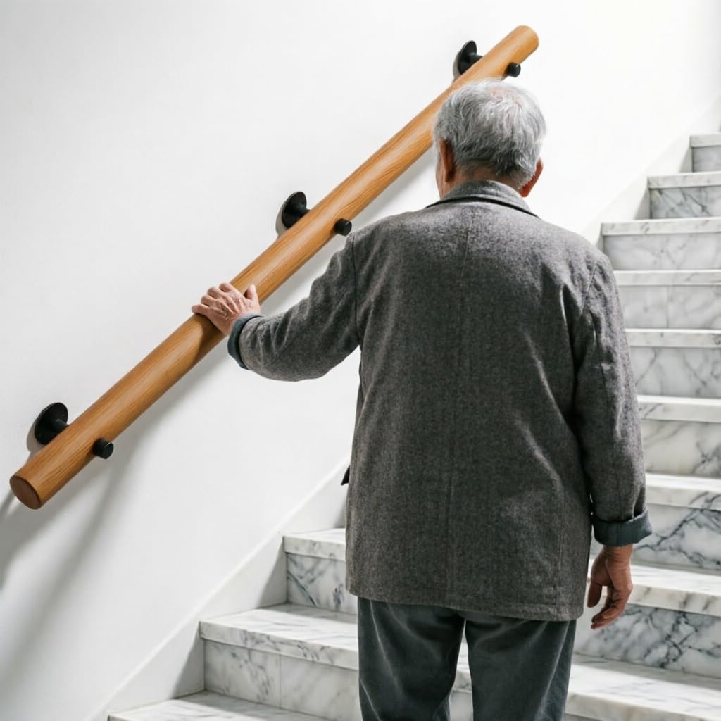 DMCHENGMA Solid Wood Banister Rail - Durable Steps Balustrade Indoor/Outdoor Staircase Grip with Strong Metal Brackets(12ft/360cm)