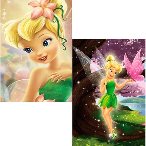 Paquete de 2 piezas de pintura de diamante 5D Tinker Bell Princess Kit completo de taladro por números para adultos y niños, regalo de diamantes de