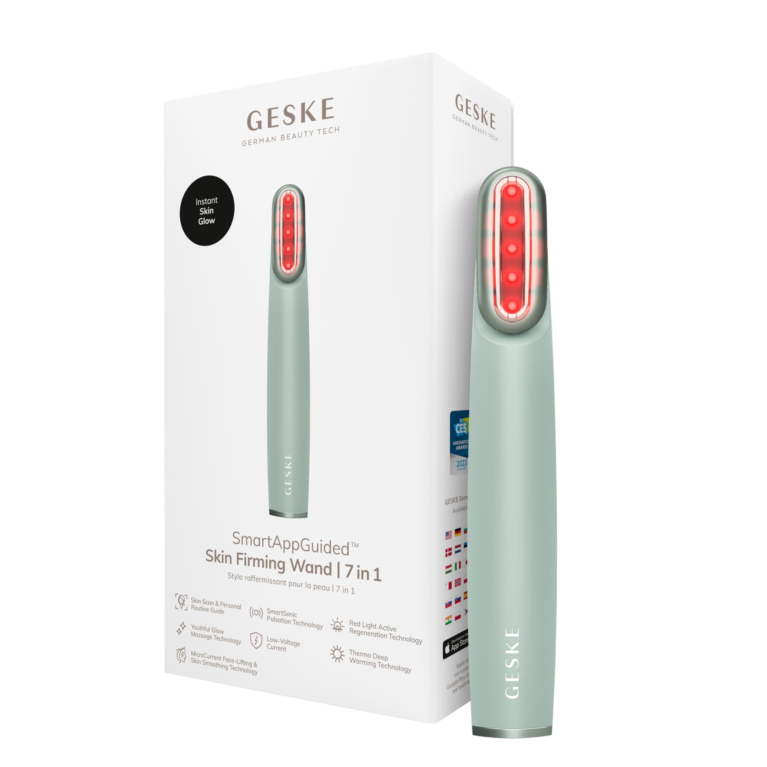 GESKE Skin Firming Wand | 7 in 1 | Anti-Aging | Mikrostrom Facelift | Reduziert Alterserscheinungen | Fortschrittlicher Facial Firmer | Red LED Light Technology | Flexibler Kopf