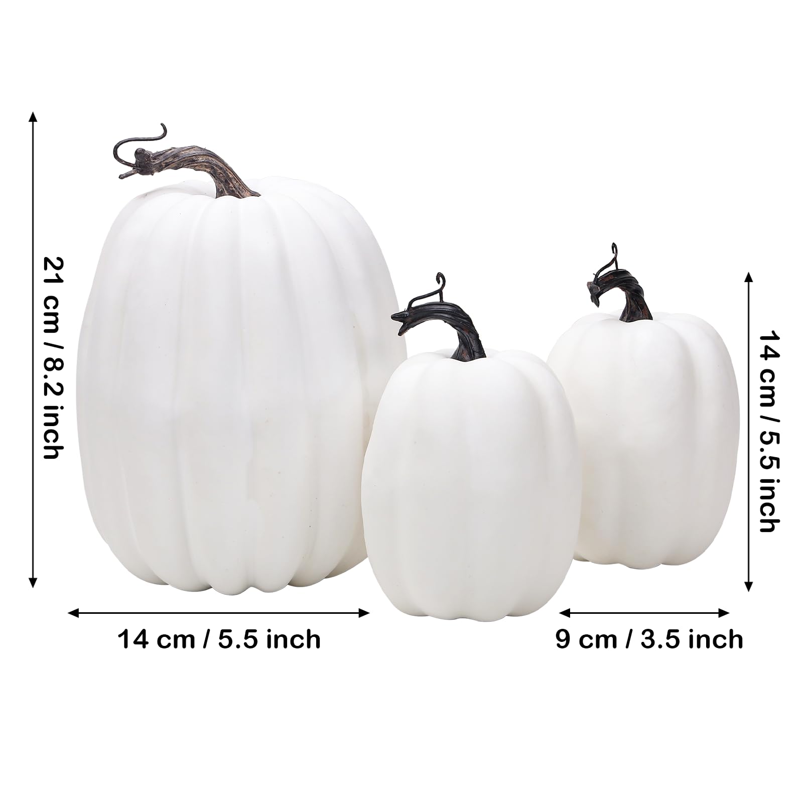 Quancru 3pcs White Fake Pumpkins Artificial Vegetables Halloween Decor DIY Fall Thanksgiving Harvest Home Table Centerpiece Festival