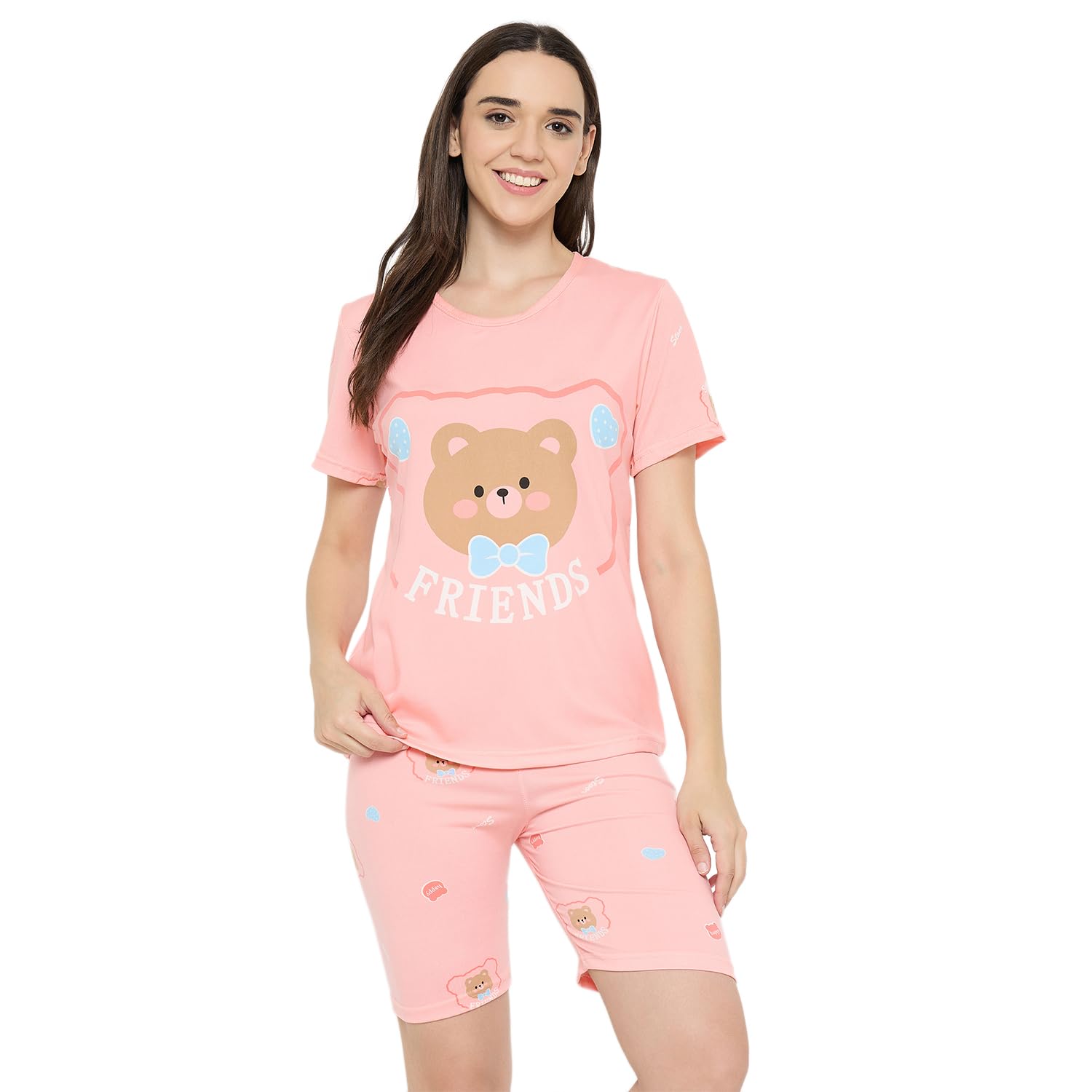 camey Women's Printed Loungewear Set, Nightsuit, Short Sleeve T-Shirt with Shorts, Casual Sleepwear-picture-23