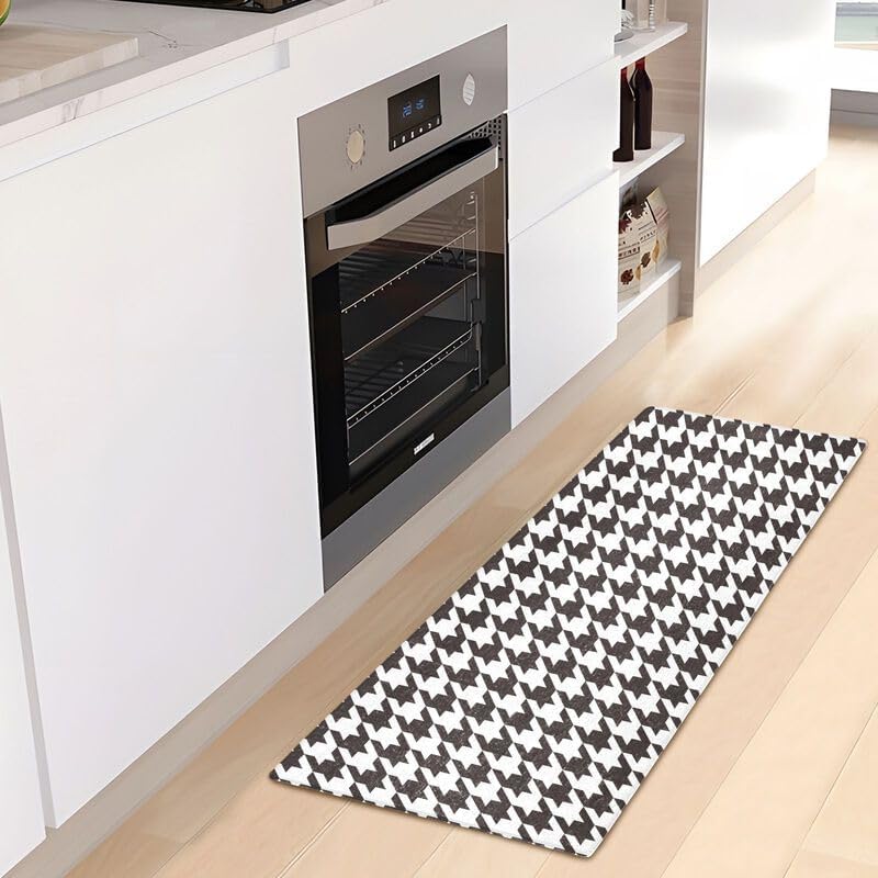 Miniatura 6 de ODAWA Alfombra antideslizante de pata de gallo en blanco y negro, lavable a máquina, alfombra de entrada para baño, cocina, dormitorio, decoración