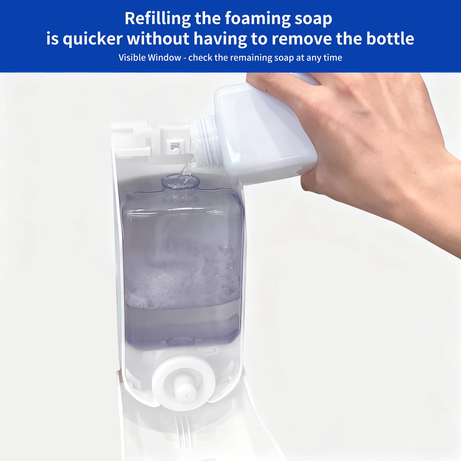 Dispensador manual de jabón espumoso, dispensador de jabón de manos montado en la pared de 1000 ml, ventana de visualización grande, recambios súper fáciles, para uso comercial y hogar