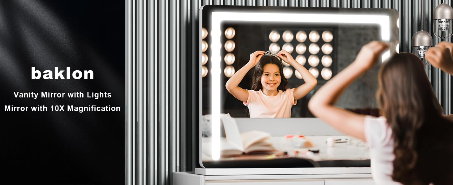 Schminkspiegel mit Beleuchtung 58x43cm,Hollywood Spiegel mit LED Licht | Vanity Spiegel Tischspiegel USB Type C 3 Lichtmodi 10X Vergrößerung gehärtetes Glas ideal für Schminktisch Schlafzimmer