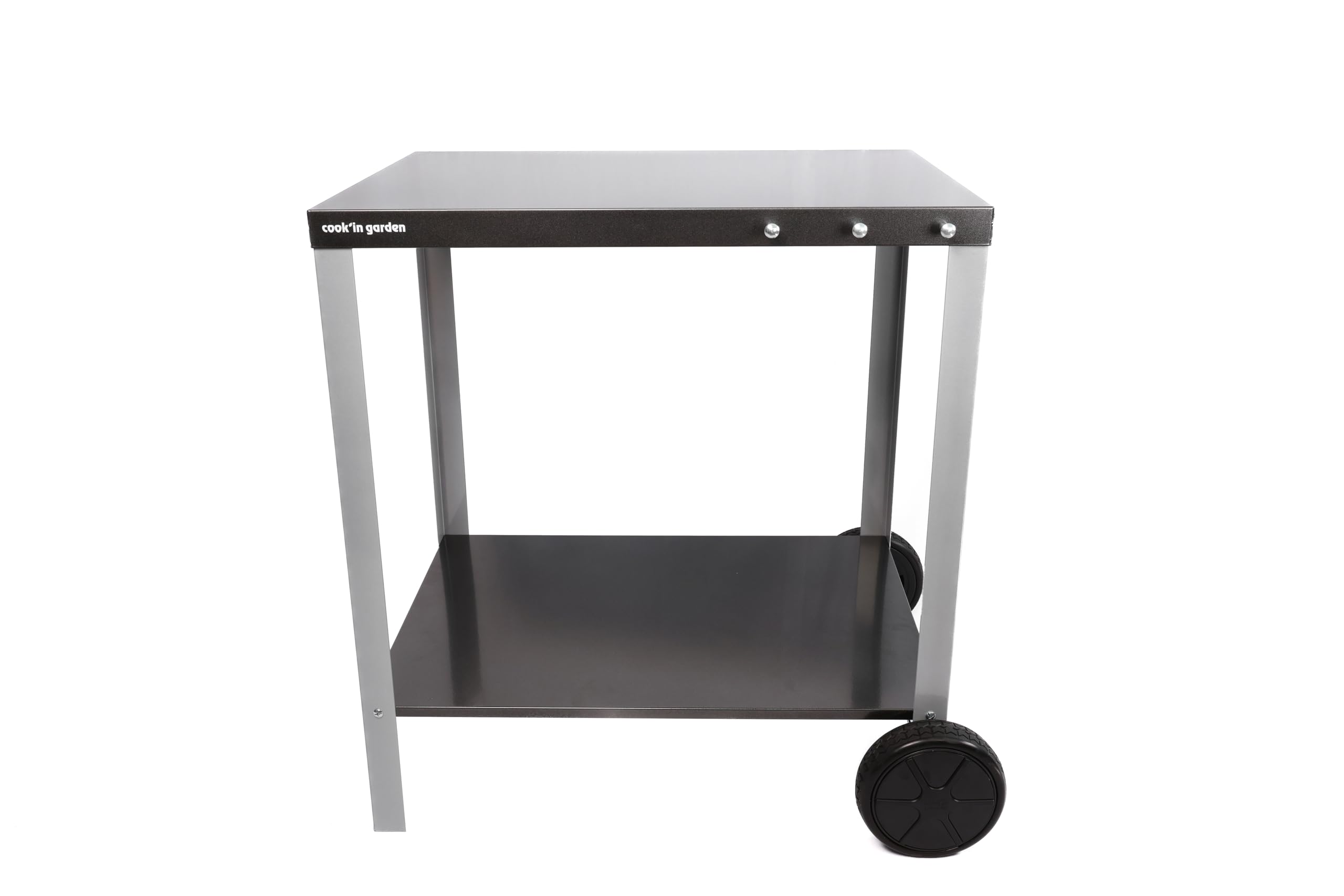 Cook'in Garden - Carrello con piano di lavoro mobile e ruote rinforzate, mobile da esterno ideale per giardino o terrazza, supporto ideale per barbecue o barbecue, nero/grigio