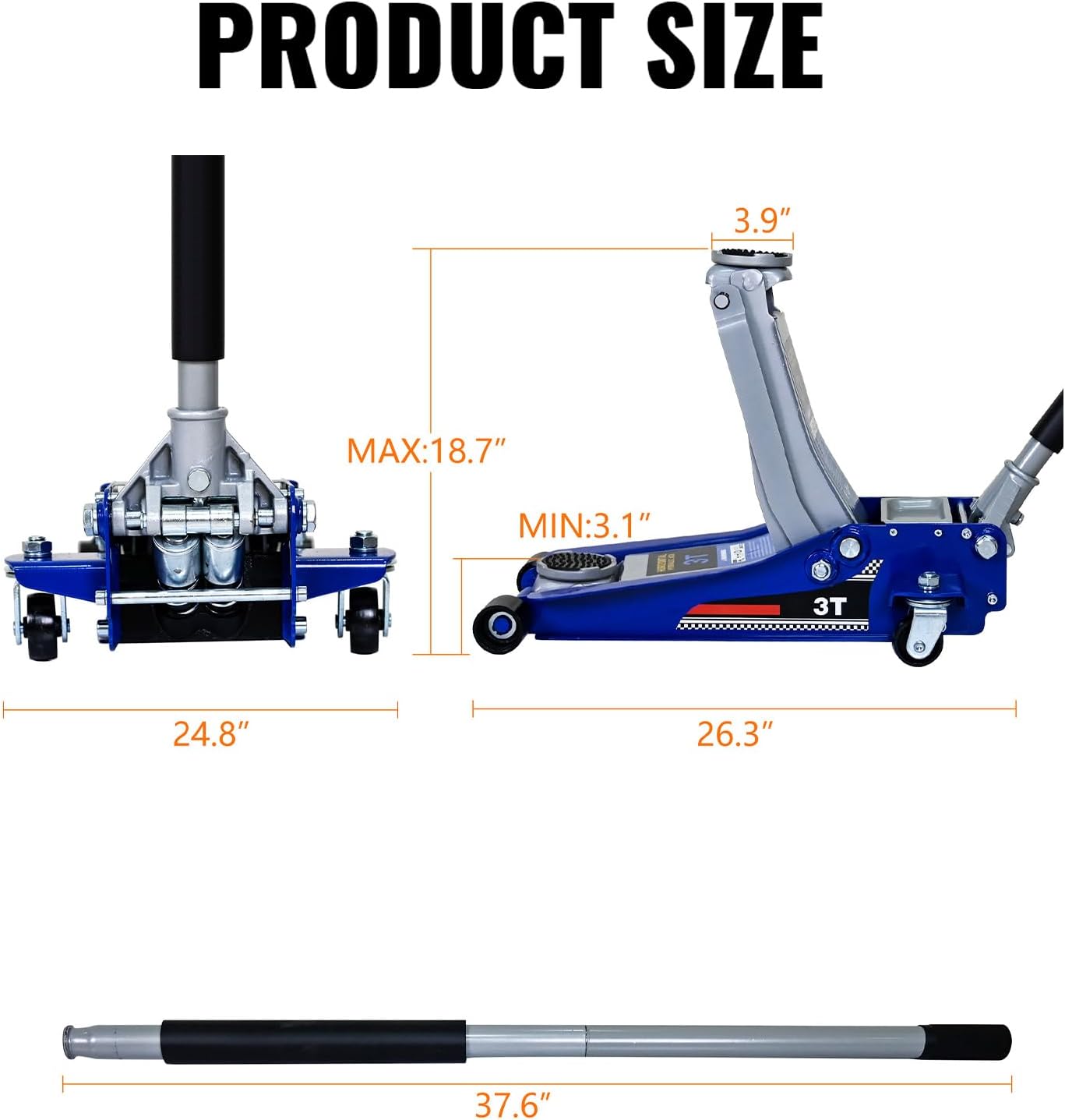 3 Ton Low Profile Hydraulic Floor Jack, Heavy Duty Steel Dual Piston Quick Lift Pump, CE Certified