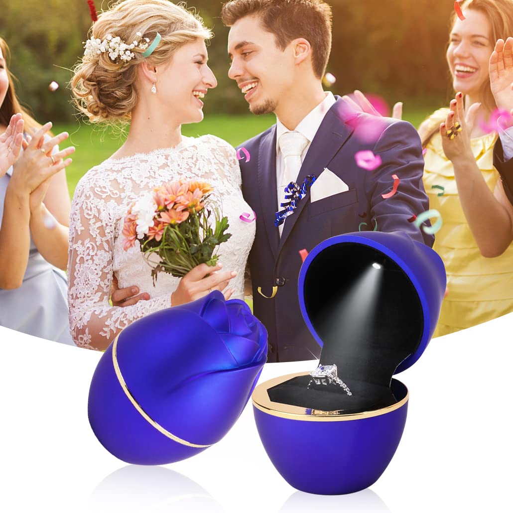 ISuperb Ring Box Con Luce LED – Scatola Portagioie Rotonda Per Anelli – Bianca, In ABS E Flanella, Con Piattaforma Rialzata – Per Proposte E Regali