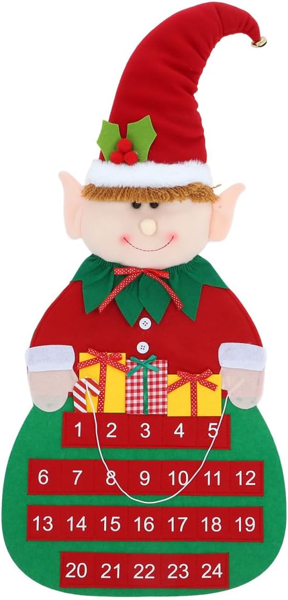 DOITOOL Christmas Advent Calendar 2025-24 Day Felt Hanging Advent Calendar Reusable Countdown to Christmas for Home Xmas Countdown Decorations - 17 x 31 inch (With Pocket)