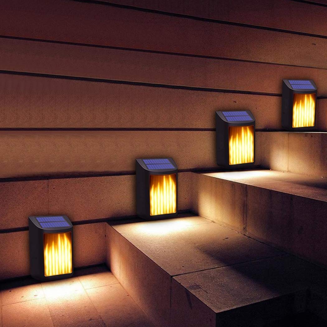 Luz de Llama Solar Recargable por USB, Luces solares LED de Baile Intermitentes, lámpara de Pared de jardín con Encendido/Apagado del Atardecer al Amanecer, luz Exterior Impermeable IP65 para