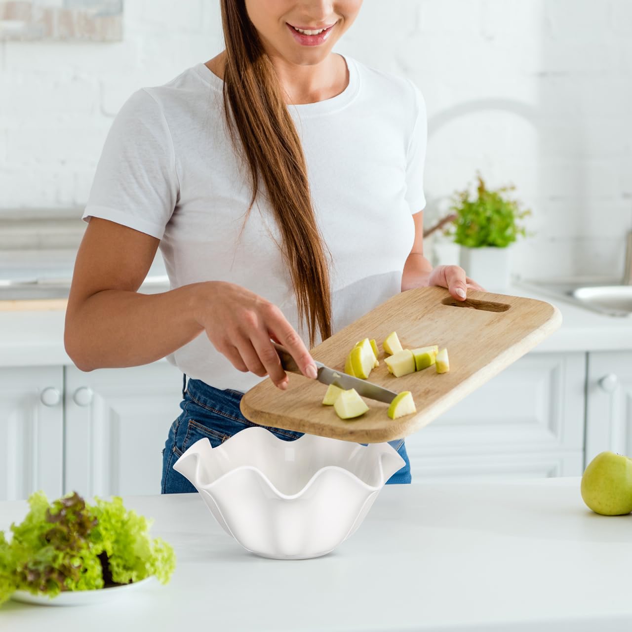 CALLARON Bol de service en céramique en forme de fleur, plat d'accompagnement en porcelaine pour assaisonnement japonais pour sauce soja, ketchup, apéritif, barbecue, collation, soupe, riz, 21,1 cm en