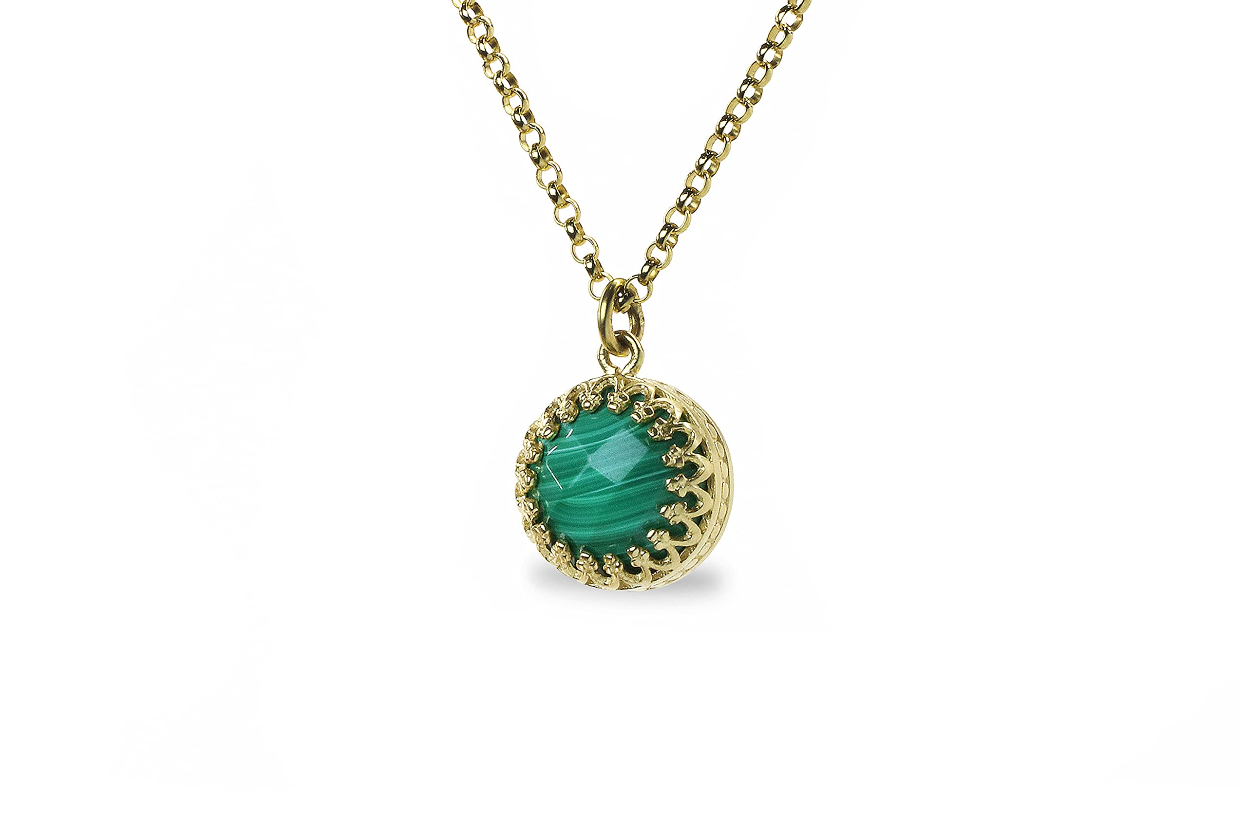 Runde Malachit-Halskette für Frauen - Zierliche Grüne Stein-Halskette in 14k Gold - Handgemachter Frauen-Schmuck - Alltags-Halskette, Schicht-Halskette, Geschenk-Halskette - Anpassbare Kettenlänge
