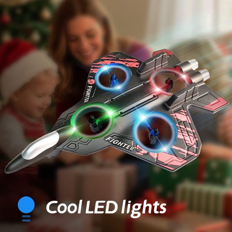 Image of RC Fighter Jet Drone with LED Lights for Kids