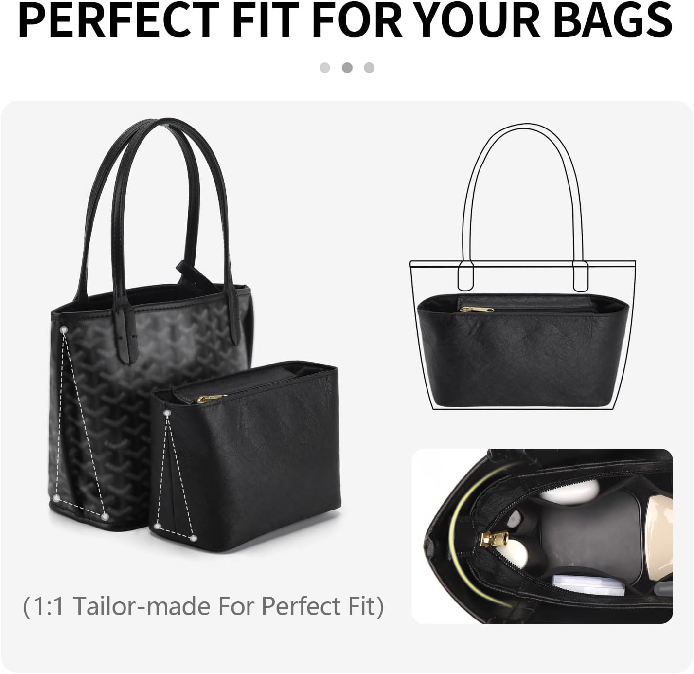 Tote Bag Organizer Insert Compatible with Handbag, Dupont Paper Purse Inner Suit for HandBag Shaper (Black, Mini)