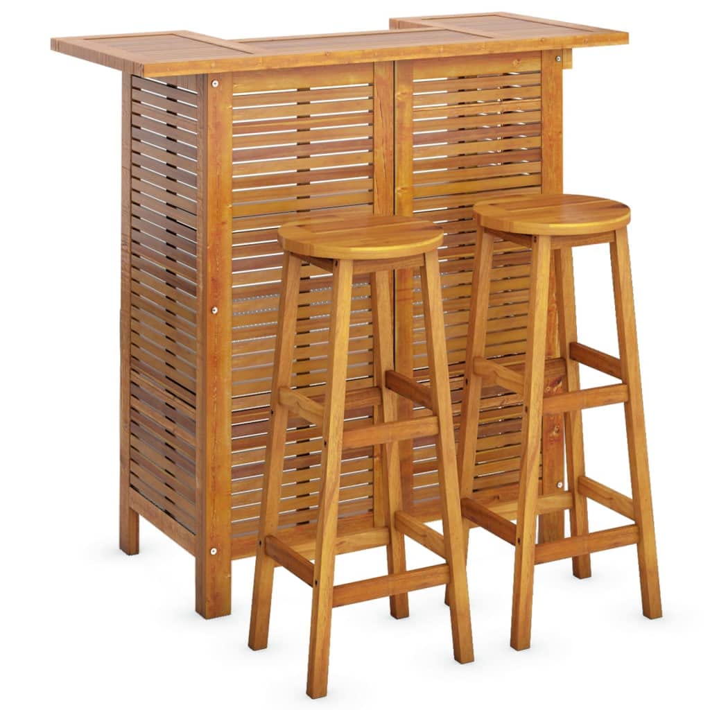 vidaXL Ensemble de Bar de Jardin 3 pcs Mobilier de Patio Table et Tabourets de Bistrot Meubles de Terrasse Extérieur Bois d'Acacia Solide