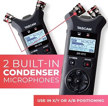Tascam DR-07X Stereo Handheld Digital Audio Portable Recorder and USB Audio Interface, Pro Field, AV, Music, Dictation Recorder | Portable Recorder and USB Audio Interface, Pro Field, AV, Music, Dictation