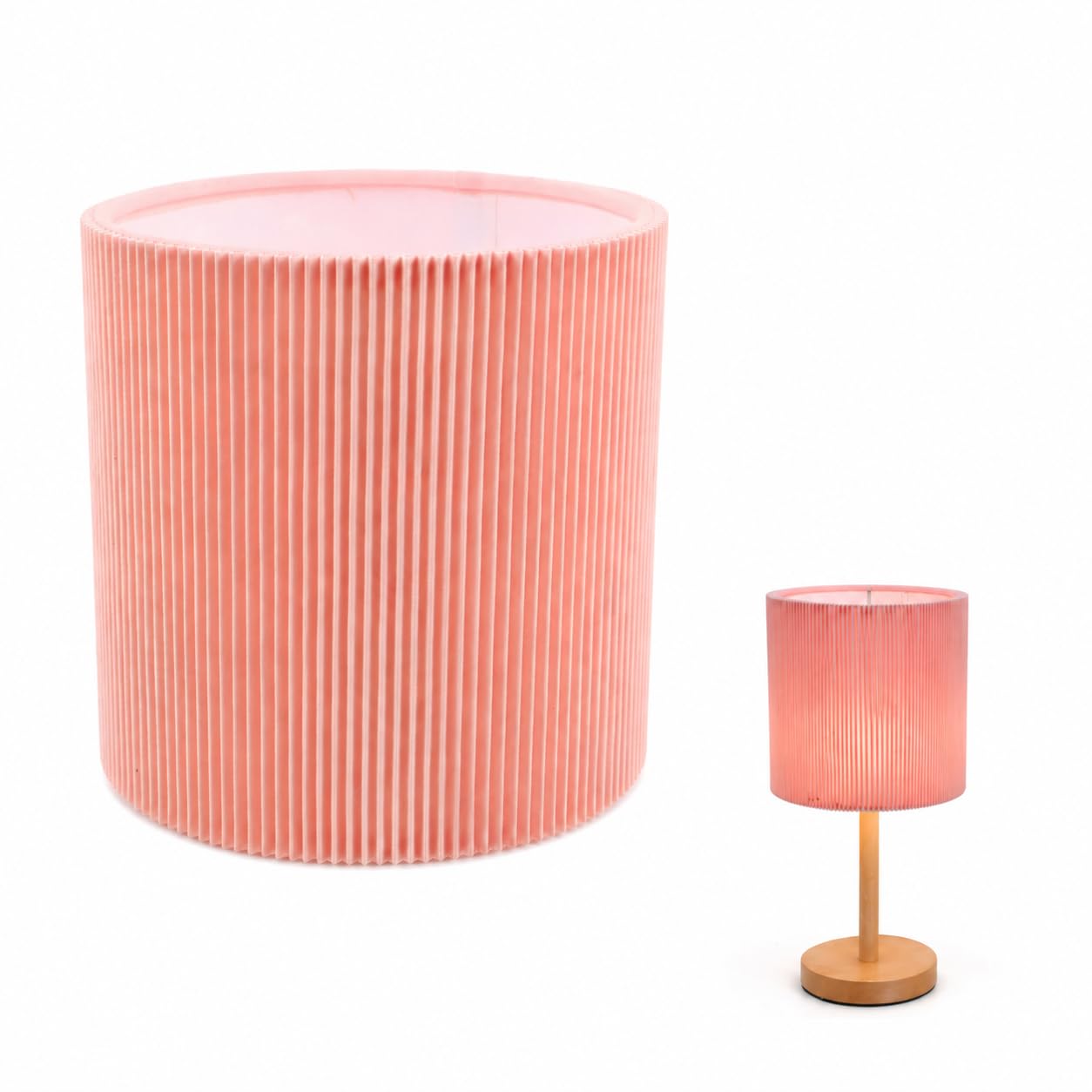 SUPVOX Small Pink Fabric Lampshade: Drum Cylinder Replacement for Bedside Table, Lamp Pleated Cloth Shade Cover for Bedroom Living Room Decor Cozy Light Accessory