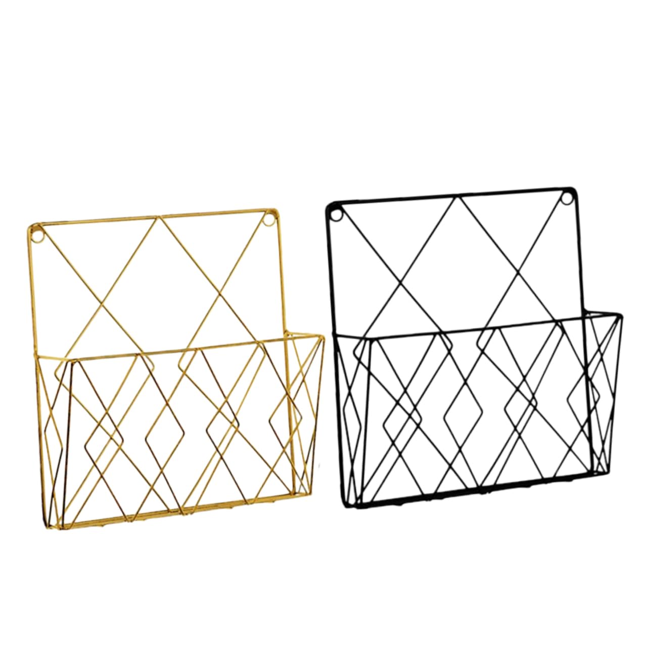 SEWACC 2pcs Wall Mounted File Organizer Multi Function Hanging Document Storage Rack for Home Office Black Gold Design for Sorting Papers Magazines and Notebooks