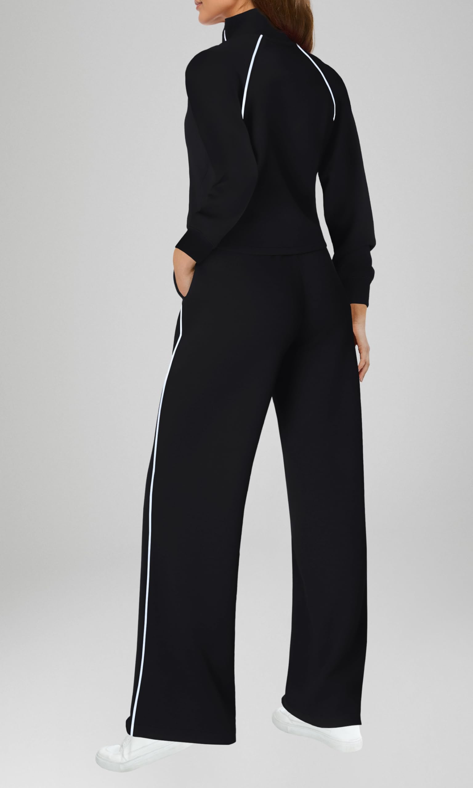 SENSERISE Womens Jumpsuits Casual Long Sleeve Jumpsuit Mock Neck Wide Leg Pants Fall Outfits with Zipper & Pockets