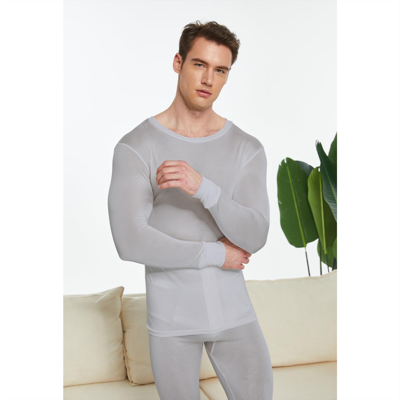 Viamulion Ensemble de sous-vêtements thermiques en pure soie de mûrier pour homme