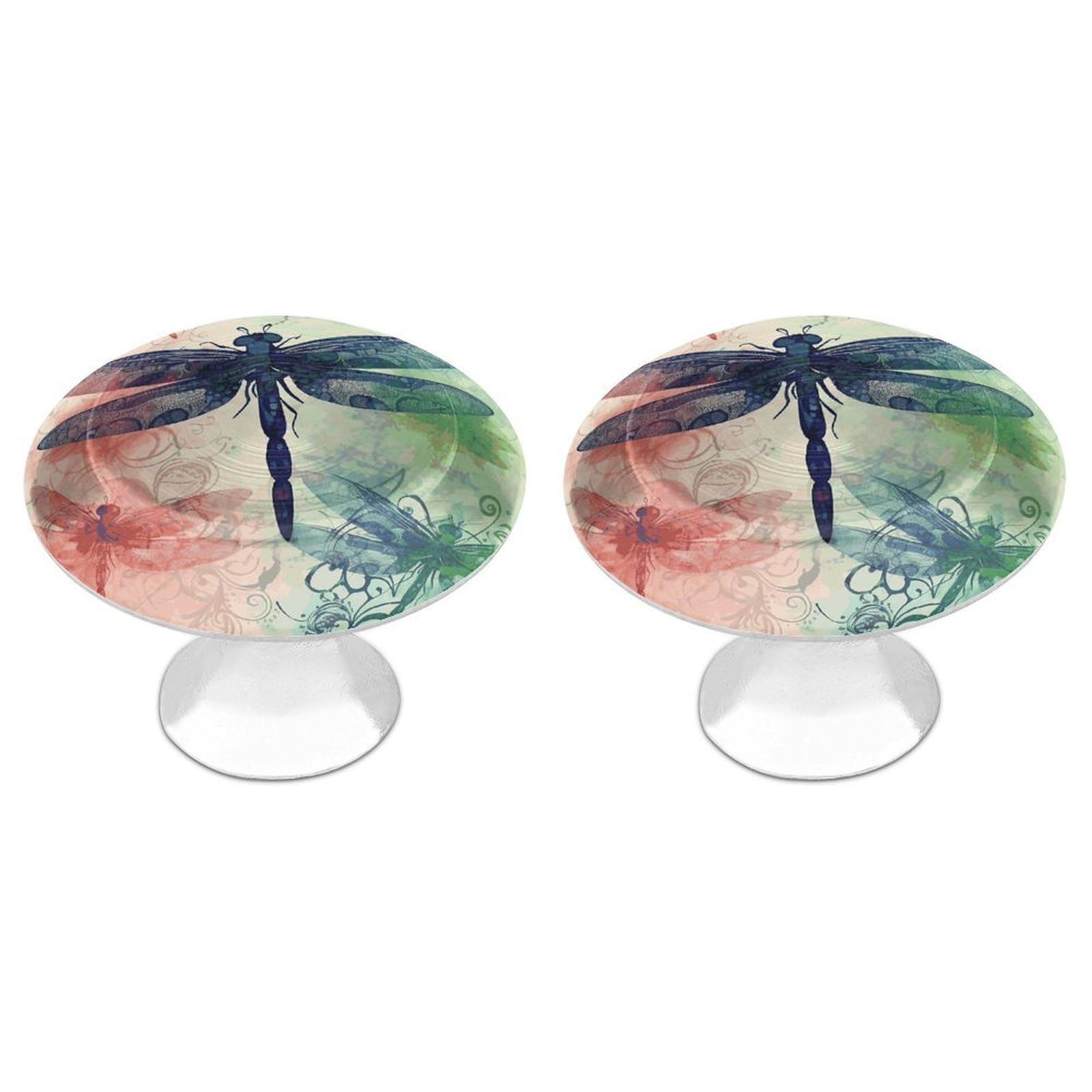 QMNLKH Modern Dragonfly Cabinet Knobs for Home, Round Drawer Pulls for Kitchen, Personalized Cupboard Handles with Screw, Fashion Dresser Knobs for Office, Drawer Handles, 2 Packs
