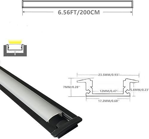 Miniatura 2 de THMOOTHER Tira LED empotrable de canal negro, paquete de 10 unidades de 6.56 pies, pista de cinta de 0.925 x 0.276 in con brida, armario empotrado