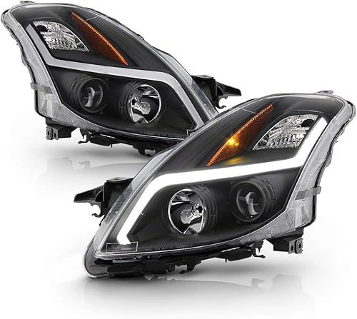 ACANII - Para [modelo halógeno] 2008-2009 Altima 2 puertas Coupe carcasa negra LED tubo de luz proyector faros delanteros