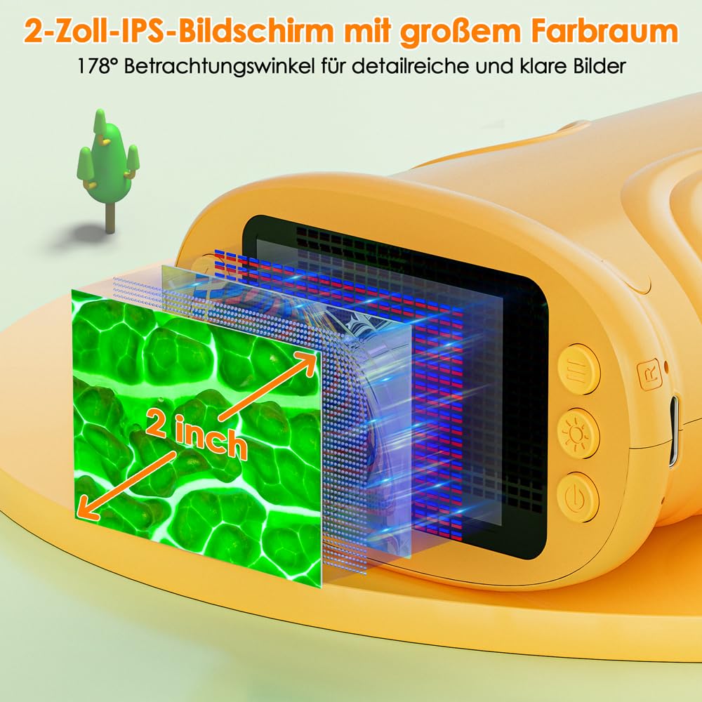 Microscopio per bambini, Temodu Microscopio Digitale da 2.0‘’, Elettronico Portatile 1000X con 8 luci LED Regolabili, può essere utilizzato come regalo di compleanno o di Natale 3 agli