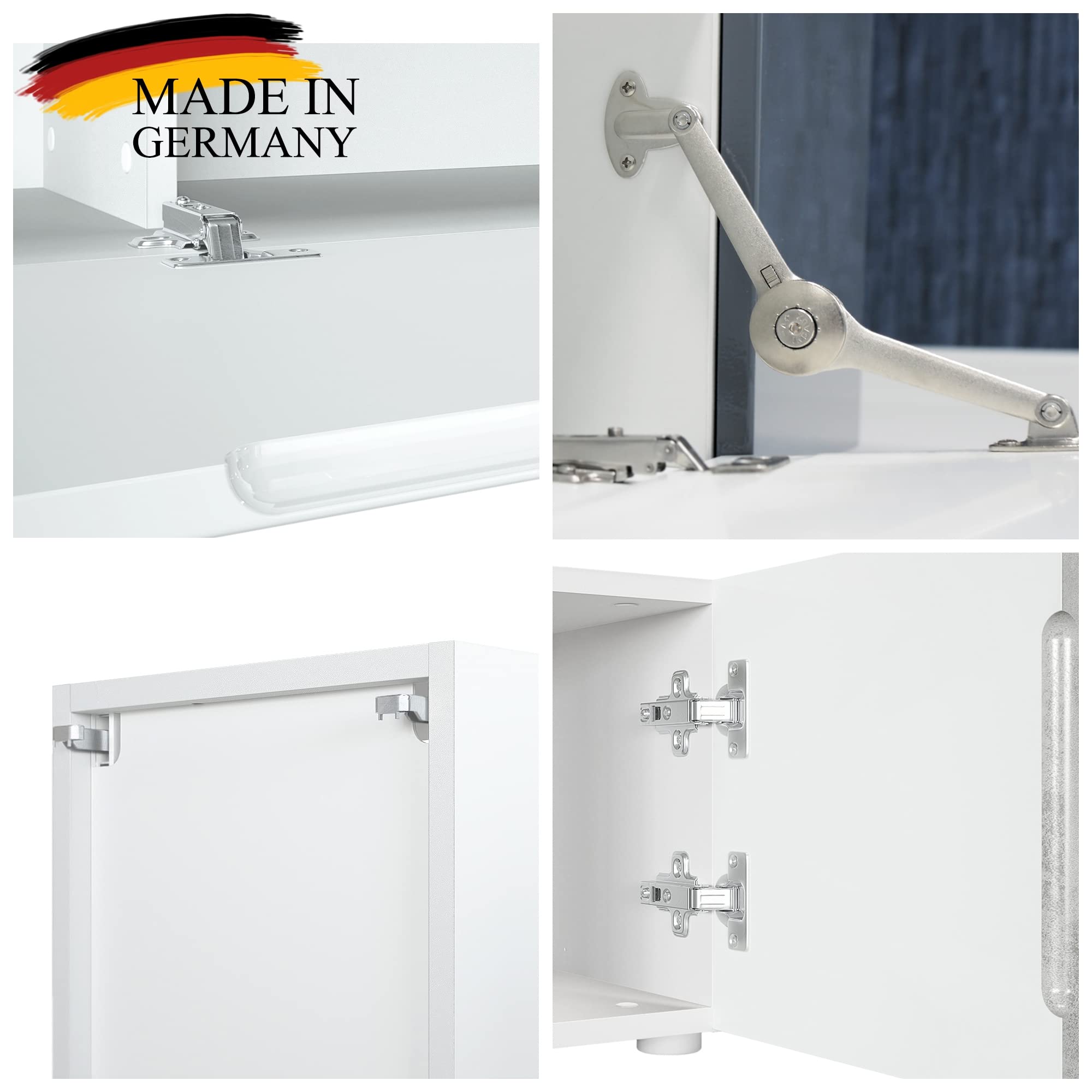 Vladon Parete attrezzata Moja - Bianco opaco & Bianco/grigio sabbia lucido - Parete attrezzata moderna per il soggiorno (LxHxP) 330 x 204 x 39 cm