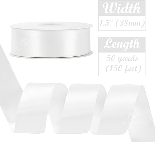 Miniatura 2 de HUIHUANG Cinta de satén blanca de 1-12 pulgadas, cinta de satén de doble cara, cinta de envoltura de regalos de Navidad para manualidades, regalos,