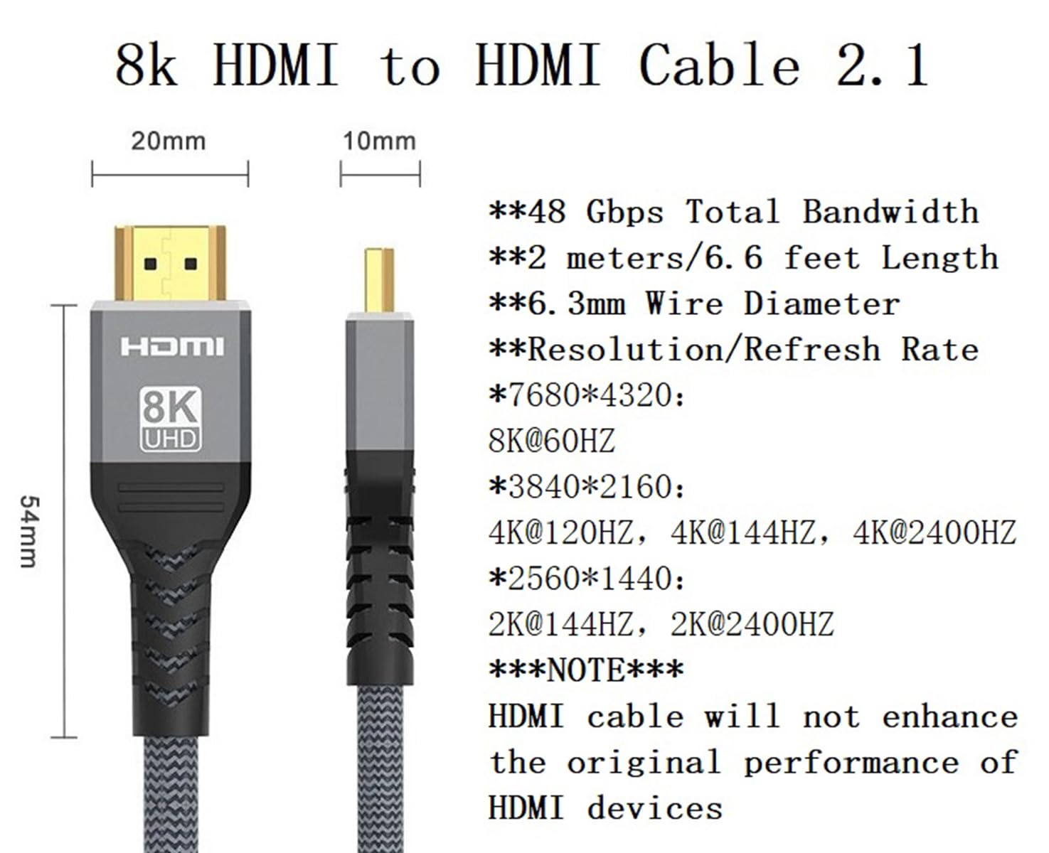 LN1LNE Cavo da HDMI a HDMI 2.1 2 m, 8K60Hz 4K120Hz Ultra HD e 48Gbps ad alta velocità Earc Hdmi 2.1 cavi/cavo supporta HDR10 HDCP 2.2/2.3 e compatibile con dispositivi HDMI PS5/TV/HDTV/PC/X-box, ecc