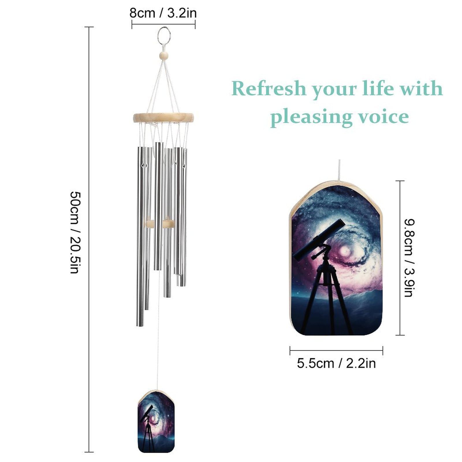 Outdoor Wind Chimes, Space Galaxy with Telescope Printed Wind Chimes,Simple Wind Chimes,Curtain Wind Chimes for Home Decoration
