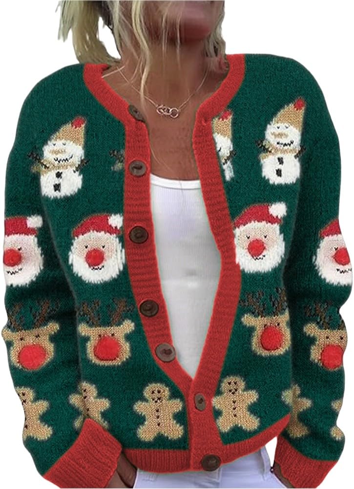 Fall Halloween Cardigans Sweater for Women Funny Holiday Graphic Long Sleeve Knit Button Down Sweatshirt Tops-image-17