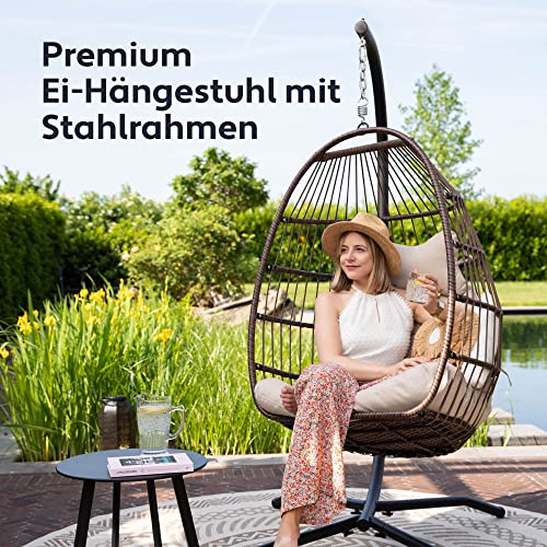 VITA5 Hängesessel mit Gestell - Bequemer Hängekorb Sessel - Rattan Hängesessel Outdoor und Indoor - Boho Egg Schaukel für Terrasse, Schlafzimmer & Leseecke - 150 kg Tragkraft (Cremeweiß) 2