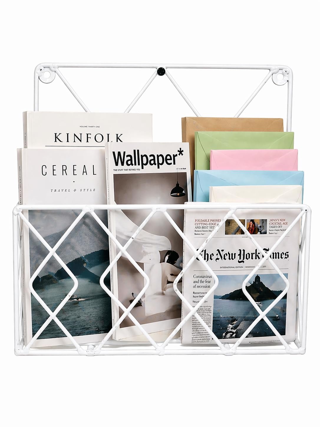 Wall Mounted Metal Wire Magazine Rack Holder, Wall Mounted Hanging File & Magazine Holder – Metal Organizer for Newspapers, Documents & Office Storage | Decorative Rack for Home & Workspace-picture-32