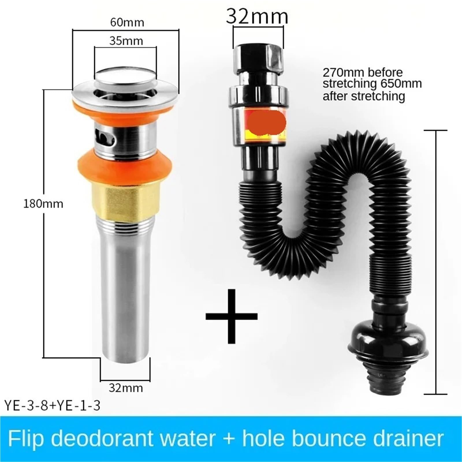 Desague Fregadero Tubería de drenaje for lavabo balcón, accesorios for baño, olor antirretorno para Lavabo(YE-3-8 YE-1-3)