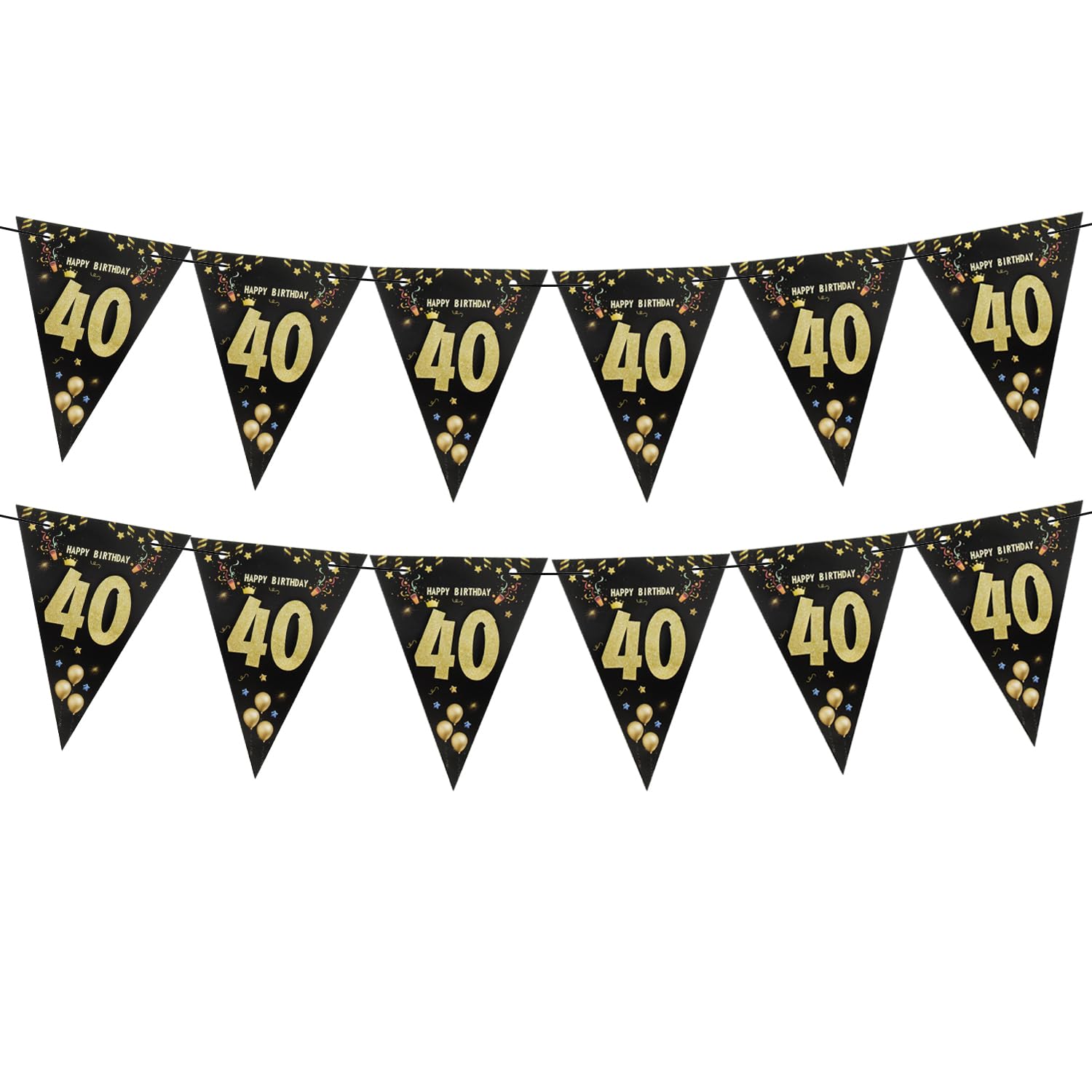 Happy 40th Birthday Banner Black Happy Birthday Banner Black Gold Party Decorations Bunting Flags for Anniversary Party Supplies Men Women A8HJSJLQ (40)