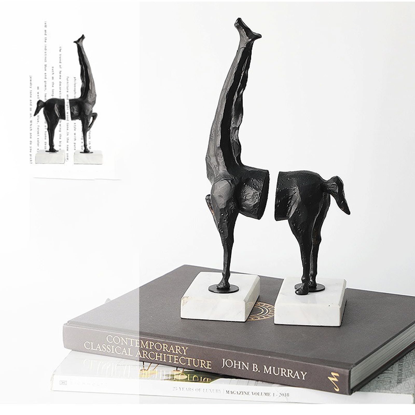 YOFAB Sujetalibros de Jirafa de mármol, Soporte para Estante de Libros, sujetalibros Decorativos para decoración del hogar u Oficina, sujetalibros para decoración del hogar