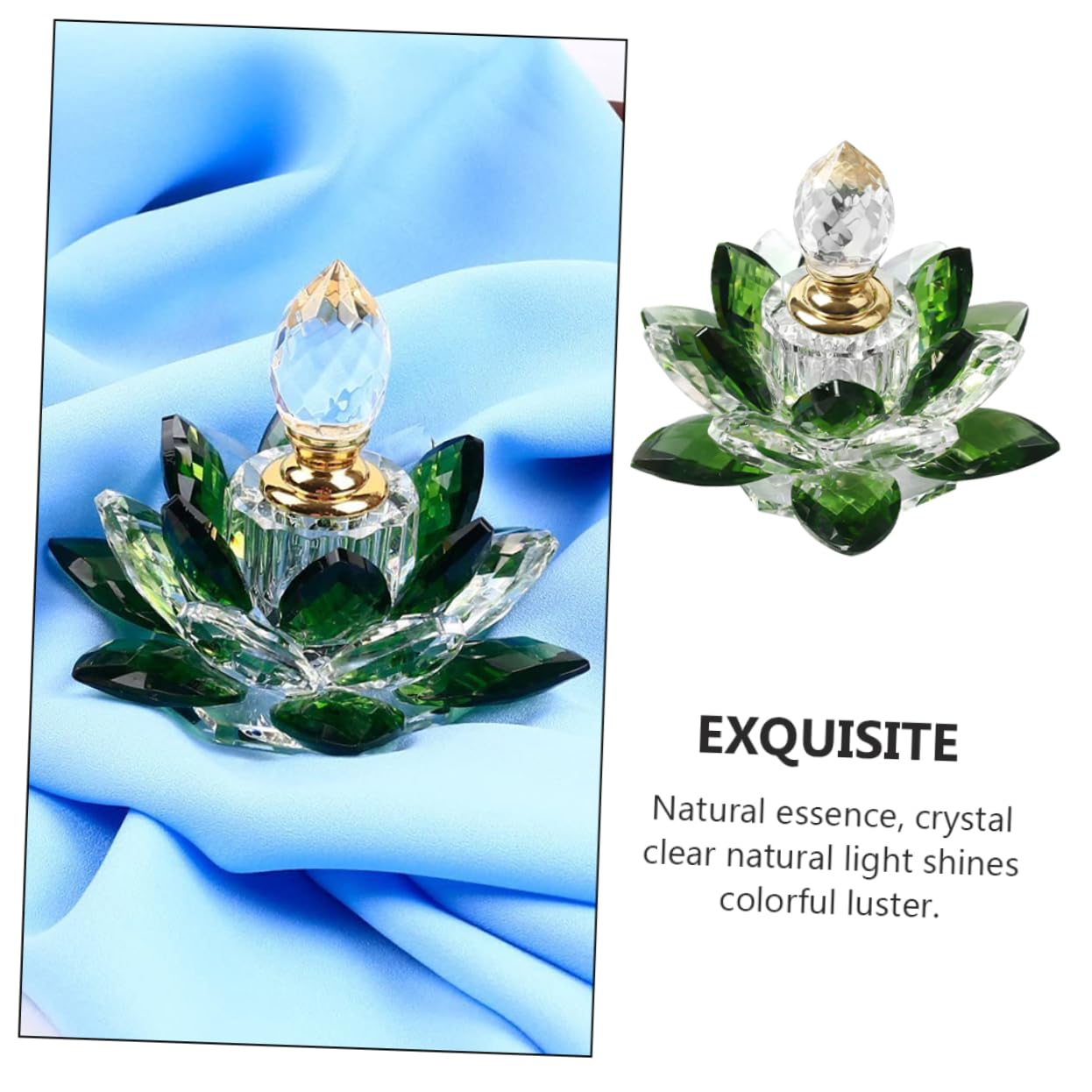SOLUSTRE Grüne Parfümflasche aus Kristall im Lotus Design Leere Dekorative Parfümflasche für Zuhause mit Vintage Stil zur Aufbewahrung von Kosmetik und Ätherischen Ölen