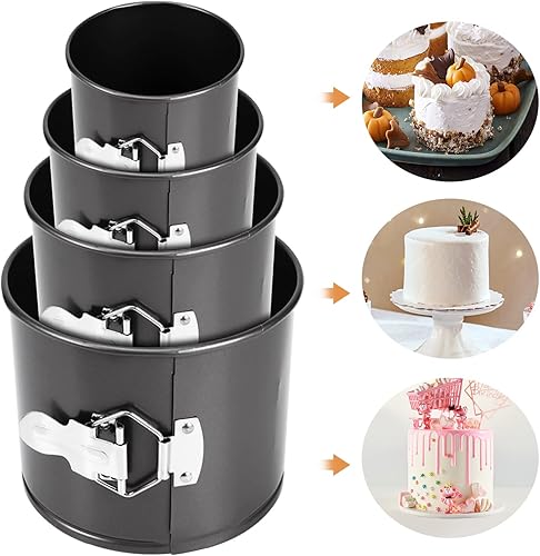 Springform - Juego de 4 moldes para pasteles (4, 4, 7, 5.7 y 6.7 pulgadas), mini molde antiadherente de acero al carbono para tartas de queso, a