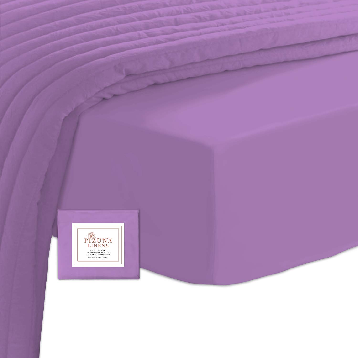 Pizuna Purple 100% Cotton Small Double Fitted Sheet 400 Thread Count Long Staple Cotton Fitted Bed Sheet Small Double 4Ft 120X200 Cm, Sateen Weave 40Cm Deep 4Ft Bedsheet 1Pc