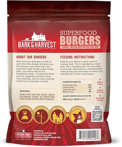 Miniatura 2 de Bark & Harvest SuperFood Burgers - Hamburguesas de 2.5 pulgadas - Golosinas masticables tiernas ricas en proteínas para perros, fabricadas en los