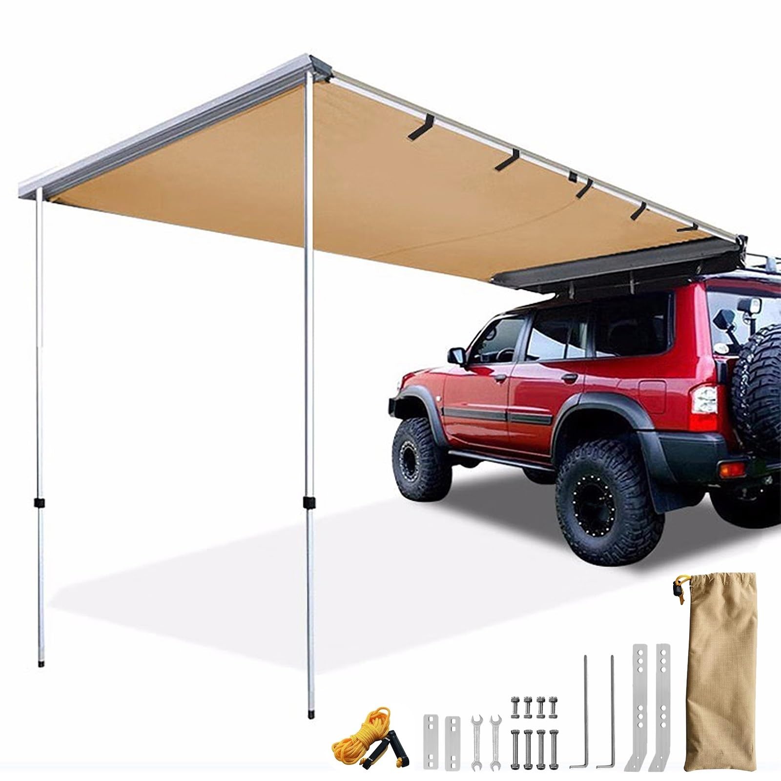 FQMYLTYN Pull-Out Car Side Awning, Waterproof Vehicle Awning Overland Camping, 420D Oxford Cloth Weatherproof UV50+ Tent with Carry Bag for Outdoor Activities (Size : 160x250cm/5.2x8.2ft)