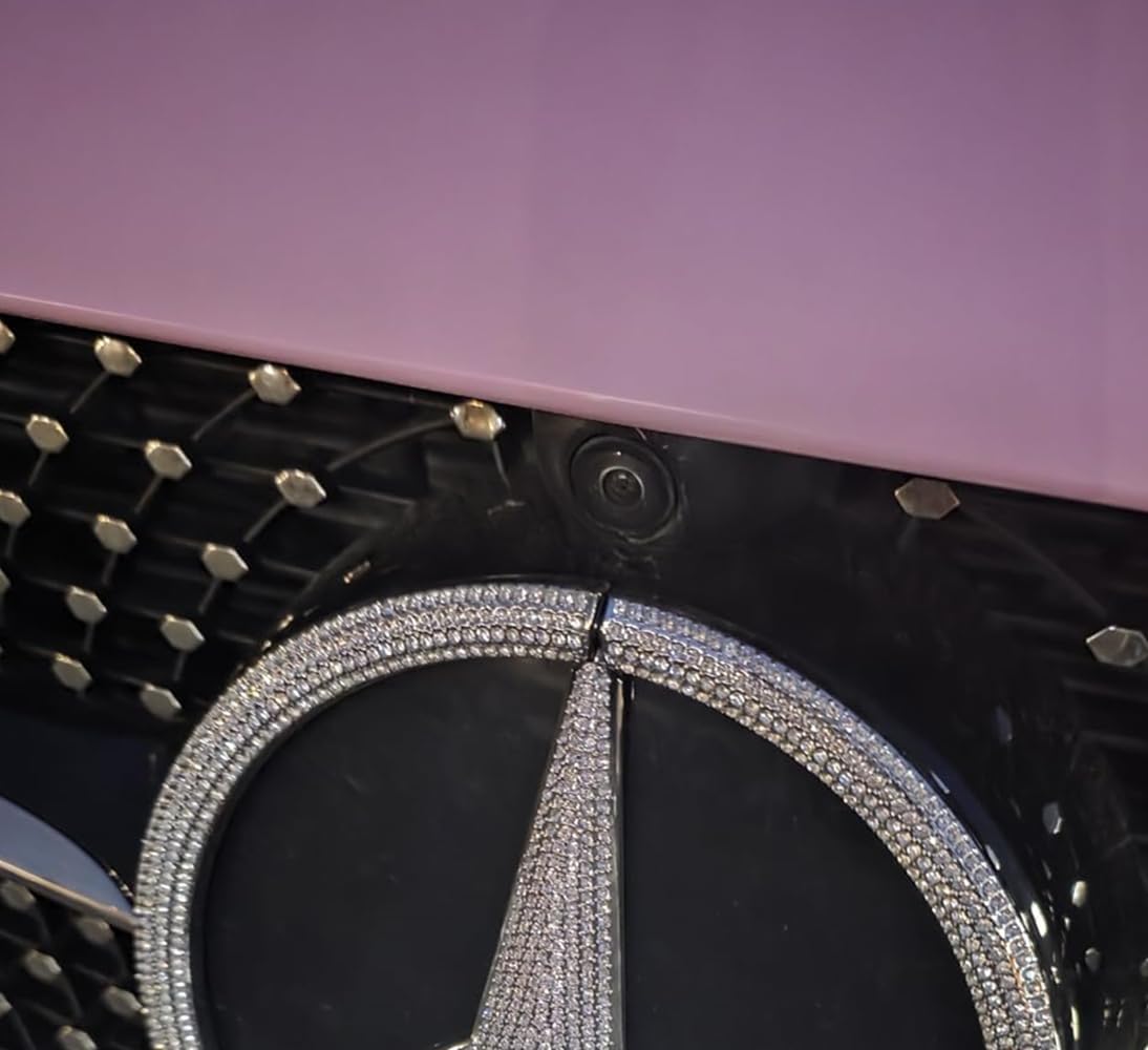 Car Front Emblem Sign Logo Bling Decal Cover Compatible with Mercedes Benz A200 B C300 E Class CLA CLS SLC GLA Decorative Frame Rhinestone External Accessories Front Sign Sticker