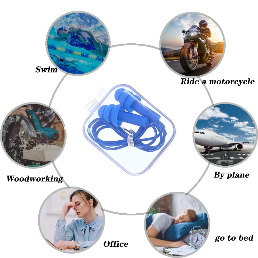 40 Paia Di Tappi Per Le Orecchie In Silicone Con Cordino – Riutilizzabili Per Dormire, Nuotare, Viaggiare (Blu E Arancione) - 3