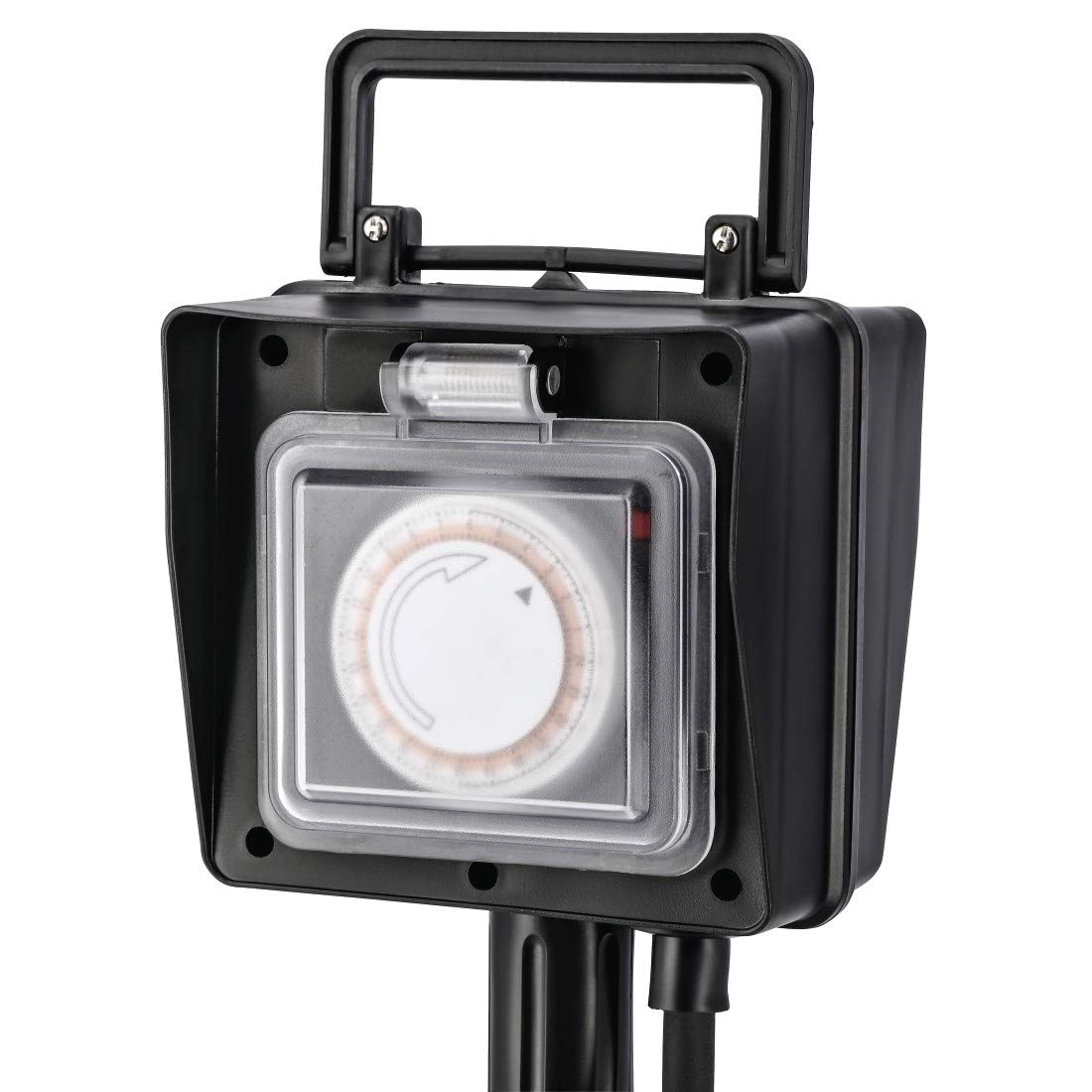 Hama Gartensteckdose 2fach, mit Zeitschaltuhr (wetterfeste Außensteckdose mit Erdspieß, IP44, Outdoor, einfach programmierbar, reduzierter Stromverbrauch, 250V) schwarz