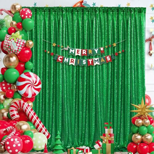 Image of Green Sequin Backdrop Curtain Drapes Wall Backdrop Party Decoration 10x10FT