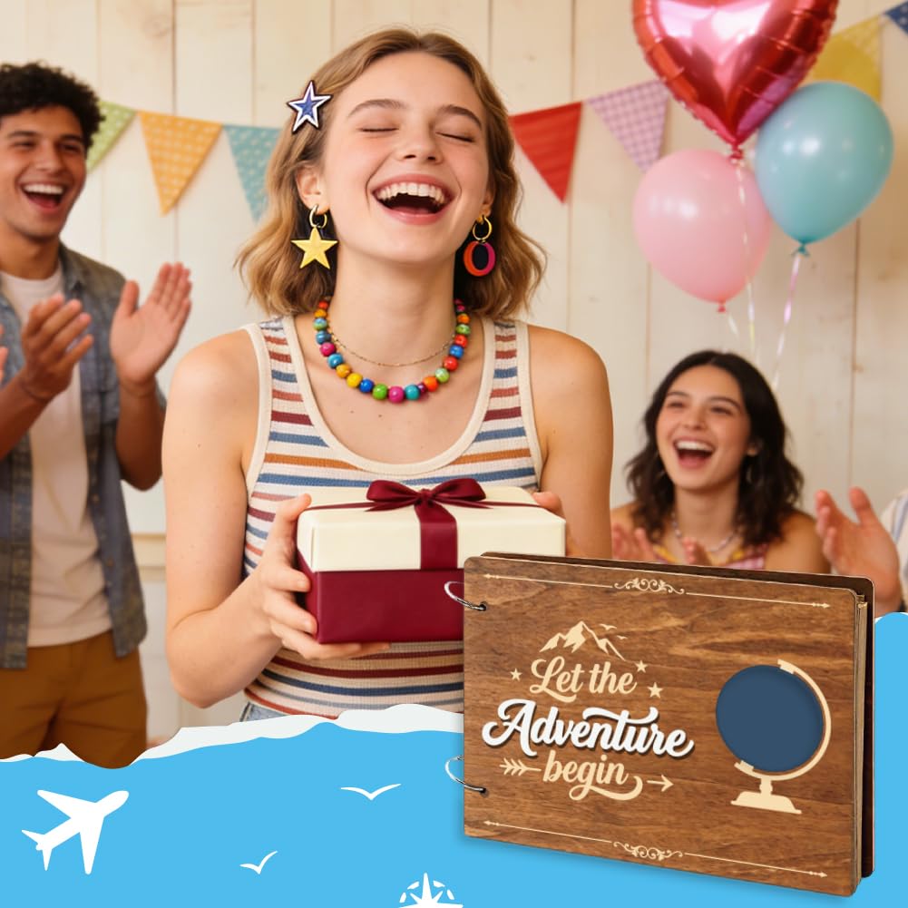 FINGERINSPIRE Kit para álbum de recuerdos de viaje con tapa de madera 230 x 170 mm Juego de álbumes de fotos para diario de viaje con 31 páginas cuaderno DIY para guardar los recuerdos de viaje