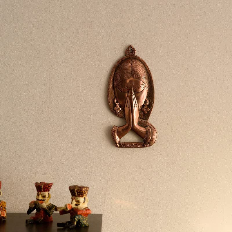INTERNATIONAL GIFT® Copper Welcome Namaste Lady Face Wall Hanging Face Statue for Home Entrance Gate (28 Cm)