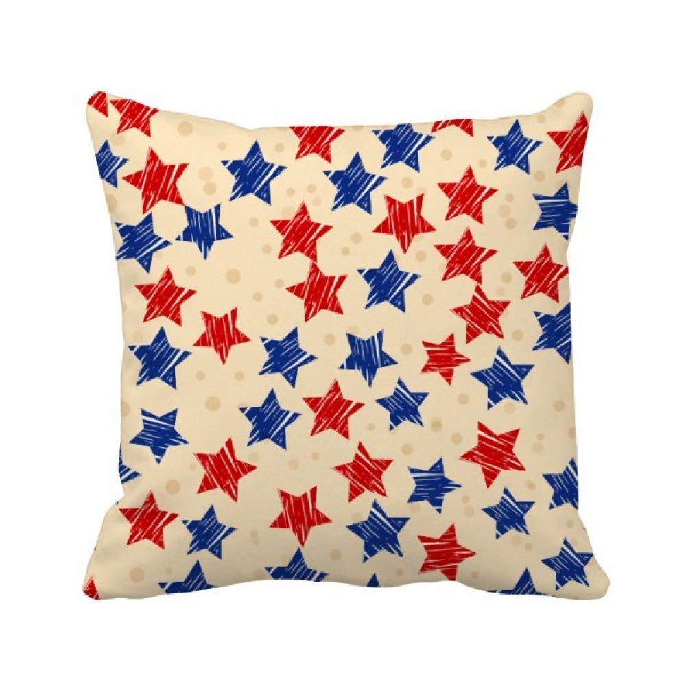 Housse de coussin motif pentagramme Amérique en tissu haut de gamme rouge bleu